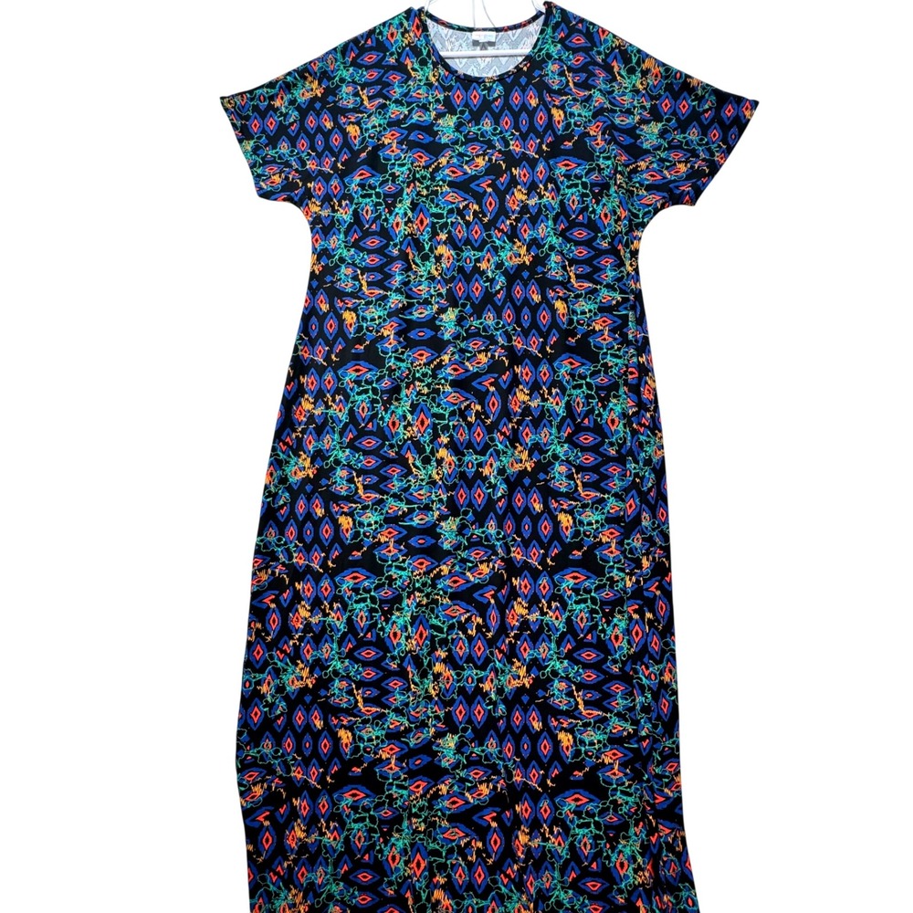 LuLaRoe Julia Sheath Dress Women 2XL Geometric Print SS Bold Teacher Art to Wear